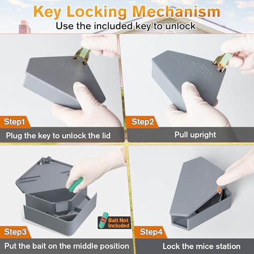 Anblak Mouse Station with Keys Grey 6 Pack, Key Required Mouse Stations, Mice Stations, Keeps Children and Pets Safe Indoor & Outdoor - color: Grey, size: 6 pack