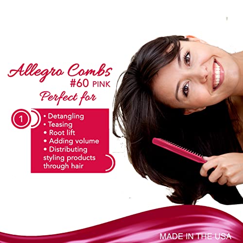 Allegro Combs 60 Parting Three Row Combs Salon Hairstylist Hairdresser Detangle Combs For Natural Hair And Wigs For Curly Hair Made In The Usa 2 Pcs. (Pink) - color: Pink