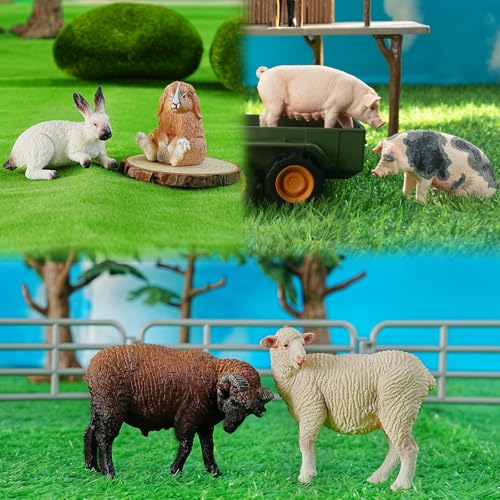 Toymany Realistic 17PCS Farm Animal Figurines Set with Fence, Includes Pigs, Sheeps, Alpaca and Rabbits Figures, Educational Toy Easter Bunny Figures Cake Toppers Birthday Gift for Kids Toddlers - style: Farm Set (17PCS)