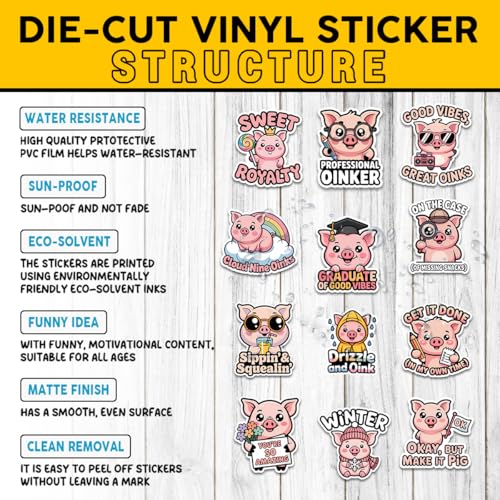 Vybonz Pig Sticker Cute Animal Decal Funny Cartoon Farm Animal | Pig Stickers with Funny Animal Characters and Quotes for Farm Lovers, Laptop, Water Bottle, Journal and Notebook Use - color: Pig, size: 3in