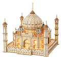 3D Wooden Puzzle for Adults, Taj Mahal Wood Model with Led Light, Self-Assembly Mechanical Building Kit Handicraft Brain Teaser Game Hobbies Toy, Birthday Gift for Women Men, Home Decor, 388 Pieces - style: Taj Mahal
