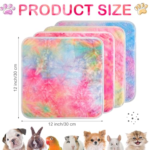 Reginary 4 Pcs Waterproof Guinea Pig Blankets Washable Small Animal Fleece Bedding Absorbent Guinea Pig Cage Liners Reusable Training Pee Pad Pet Sleep Mat for Hamster(Tie Dye Pattern,12 x 12 Inch) - size: 12 x 12 Inch