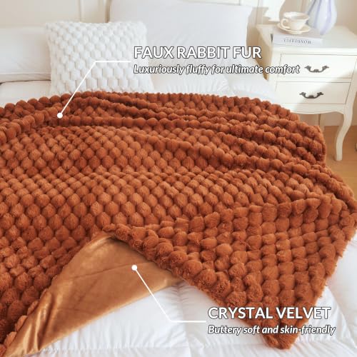 XeGe 3D Bubble Fluffy Faux Rabbit Fur Throw Blanket Twin XL, Burnt Orange | 68"x90", Double-Sided, Hypoallergenic, No-Shed, Machine Washable, Buttery Soft Blanket for Kids Adults Fall Terracotta Orange - color: Burnt Orange, size: Twin XL (68" X 90")