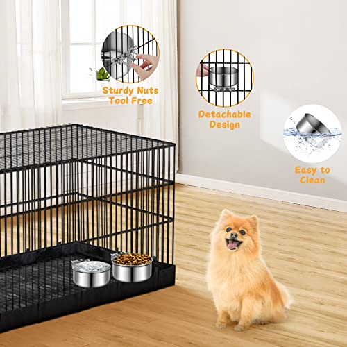 Small Dog Bowls, ShineMe 2 Pack Stainless Steel Pet Bowls Easily Affixes to Crate, Cage or Kennel - Non Spill Food & Water Bowls for Cat, Puppy, Birds, Guinea Pigs, Rabbit (4.7 x 2.1” & 3.9 x 1.9”) - color: Silver, size: S (4.7x2.1” & 3.9x1.9”)