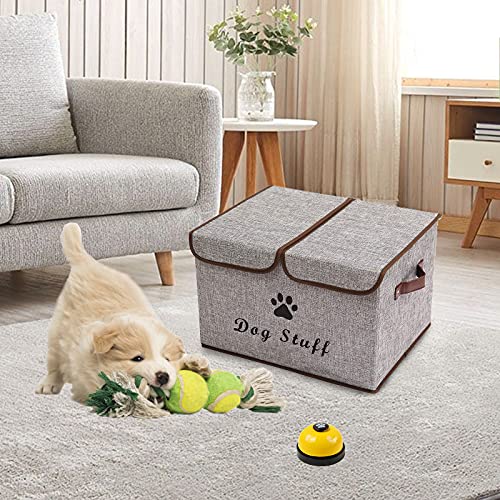 Large Storage Boxes - Linen Fabric Foldable Cubes Bin Containers With Lid and Handles for Dog Apparel, Accessories, Coats, Toys, and Clothing (Grey) - color: Gray
