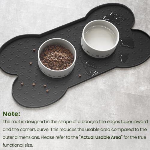 PWTAA Dog Food Mat Anti-Slip Silicone Dog Bowl Mat Thicker Pet Placemat Waterproof Cat Feeder Pad with Raised Edge Puppy Kitten Feeding Mats Suitable Small Medium-Sized Dogs Cats Eating Tray - 2PCS - color: Black, size: 19.4" x 9.8"-2PCS