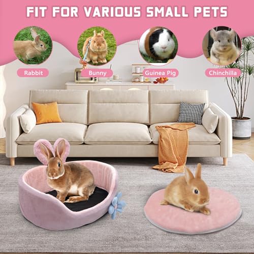 Bunny Bed, Rabbit Beds, Comfortable Guinea Pig Bed with Removable Mat, Washable Rabbit Couch, Suitable for Chinchilla, Hedgehog, Ferret (Pink) - color: Pink