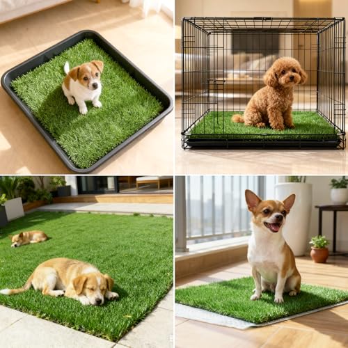 THREE ORANGES Dog Grass Pee Pads, 2 Pack 14 x 18 Inch Artificial Grass Replacement Mats for Dog Potty Trays, Soft 1.38 Inch Washable Turf with Drainage Holes, Indoor Outdoor - size: 2pack | 14in*18in