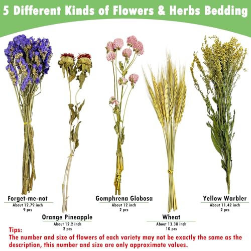 PINVNBY Natural Flower & Herb Hamster Bedding Habitat Decor Grain Guinea Pig Bedding Hamster Sprays Hamster Cage Accessories for Guinea Pig Dwarf Syrian Gerbils Mice Mouse Rat (Flower & Grain Version)