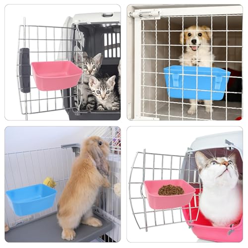 6 Pack Feeder (Blue, Pink), Hanging Feeder,Food and Water Container, Bath Water Bowl Universal for Birds Hamsters Mice Rats Rabbit Guinea Pig Small Pets (M) - size: M