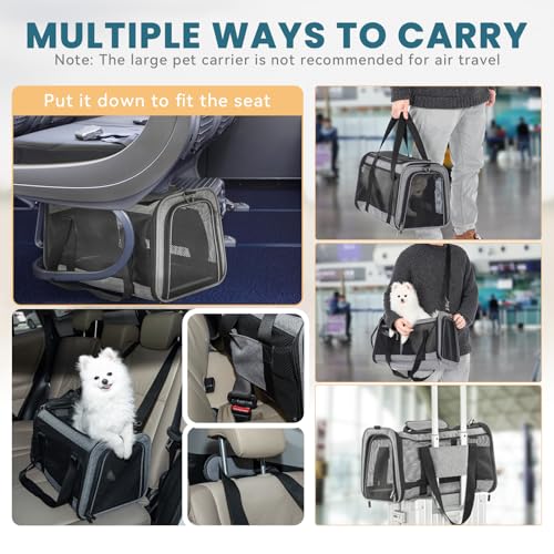 PETSFIT Large Cat Car Carrier,19 x 12 x 12 | Roomy Escape-Proof Cat Car Seat, Safe Driving, Lockable Zippers & Safety Tether, Soft-Sided Travel Carrier - color: Z-Gray, size: 19.0"L x 12.0"W x 12.0"H