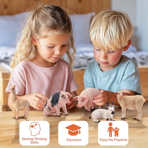 Toymany Realistic 17PCS Farm Animal Figurines Set with Fence, Includes Pigs, Sheeps, Alpaca and Rabbits Figures, Educational Toy Easter Bunny Figures Cake Toppers Birthday Gift for Kids Toddlers - style: Farm Set (17PCS)