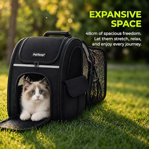 Expandable Cat Backpack Carrier Airline Approved Pet Travel Backpack with Breathable Mesh, Large Space, Safety Leash, Comfortable Padded Straps, Foldable Soft Pet Carrier for Hiking Vet