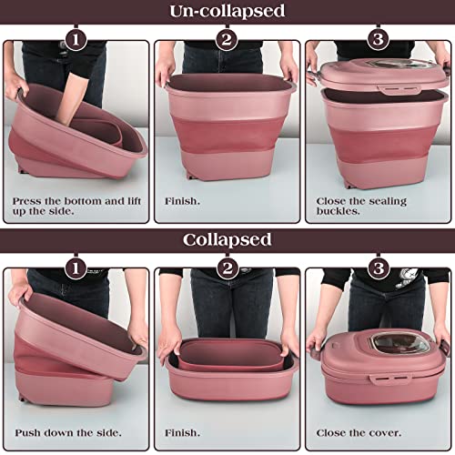 TIOVERY Dog Food Storage Container, Airtight Collapsible 13lb to 30lb Pet Food Container with Flip Top, Rolling Wheel, Scoop and a small container for Dog Cat Food and Dry Food of Rice, Flour - color: Pink