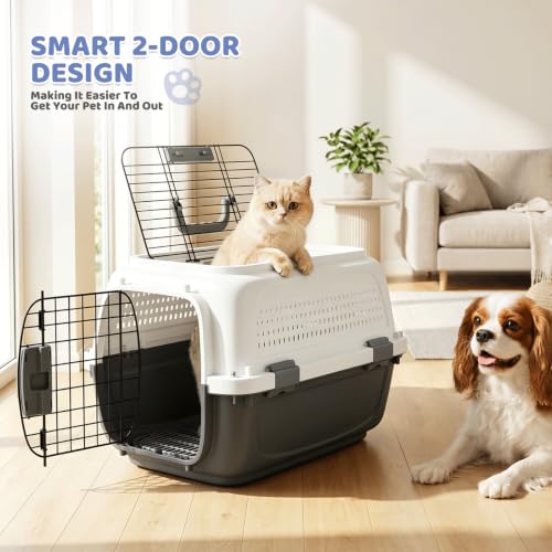 Magshion 22 Inch Hard-Sided Dog Cat Carrier, Grey | Top&Front Door Access, Plastic Dog Kennel for Traveling, Durable Handle, Ventilation, Detachable Pet Bowl, For Pet Up 26 lbs - size: 22.0"L x 14.5"W x 15.0"H