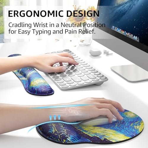 KTRIO Keyboard Wrist Rest & Mouse Pad with Wrist Rest, Starry Night | Memory Foam Wrist Support, Ergonomic Design, Non-Slip Base, Office and Home Use - color: Starry Night