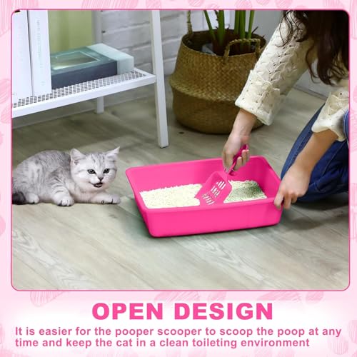 Amyhill 5 Pcs Open Cat Litter Box Kitten Litter Pan with 5 Scooper Medium Plastic Pet Tray Durable Nonstick Kitten Box for Indoor Pets Cats Rabbit Supply Easy to Clean, 14.6x10.6x3.4 Inch (Pink) - color: Pink