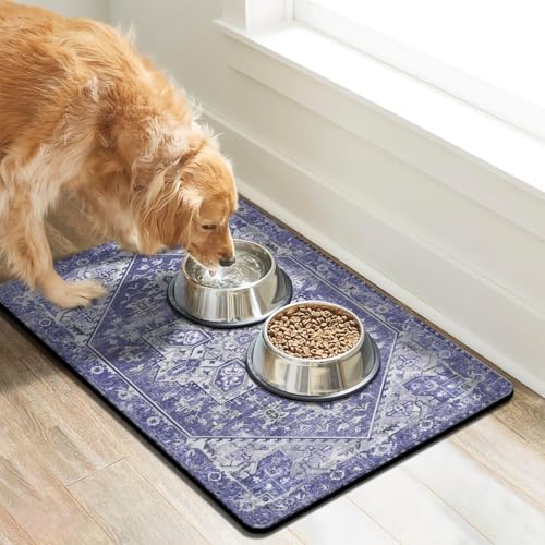 Dog Food Mats for Floors, Absorbent Dog Bowl Mat for Food and Water Dispenser Mat, Quick Dry Cat Food Mat Pet Supplies - color: Vintage Purple, size: S(12"×20")