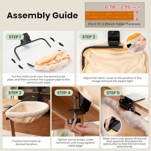 Cat Desk Bed One-Click Folding Maximum Holds 40lb, Cream Fur | Sunken Design & Space-Saving Semi-Circular Cat Bed, Soft Faux Rabbit Fur Material, Suitable for Various Desktops - color: Cream