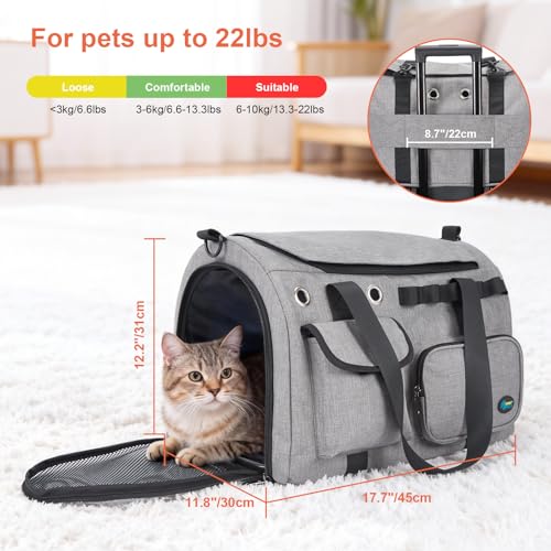 Ownpets TSA Airline Approved Large Pet Carrier, Soft Sided Cat Dog Carrier for Small Pets, Underseat, Waterproof, Foldable for Medium Big Cats 20 lbs+ & 2 Kittens/Puppies (17.7"x11.8"x12.2")