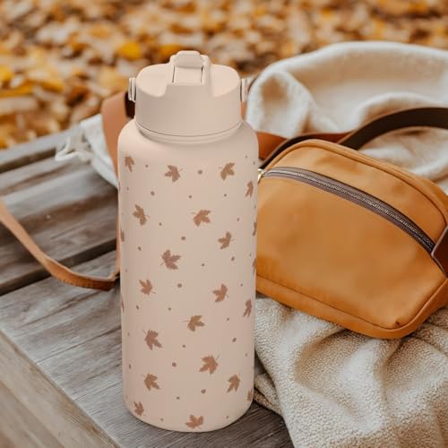 Maple Leaf Water Bottle 32oz Stainless Steel with Lid & Straw, Fall Insulated Bottles Gift for Women Girls, Autumn Gifts - color: Fall