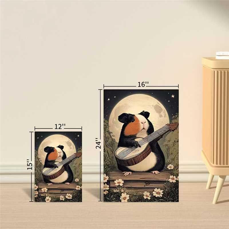 Berlun Vintage Framed Animal Wall Art for Bathroom - Funny Animal Canvas Prints Pictrues, Unique Guinea Pig Decor, Retro Aesthetic Painting for Living Room, Bedroom, Waterproof Home Decor Gifts for Family Member and friends 12x15" WY-12 - color: Vintage c
