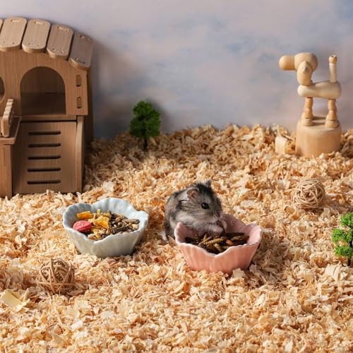 VanEnjoy 2 Pack Ceramic Guinea Pig Food Bowl Cute Flower Hamster Cage Accessories for Chinchilla Hedgehog Pink and Blue Small Animal Water Dish - color: Red and blue