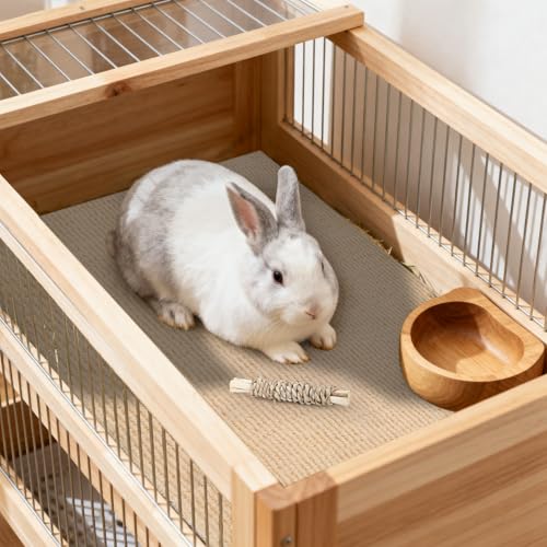 Rabbit Scratch Pad 3.28FT Self Adhesive Cuttable Rabbit Scratching Pad with Seagrass Sweet Bamboo Stick Biting Toys and Sticky Dot Stickers, Claws and Teeth Care Animal Scratching Mats for Pet Cages