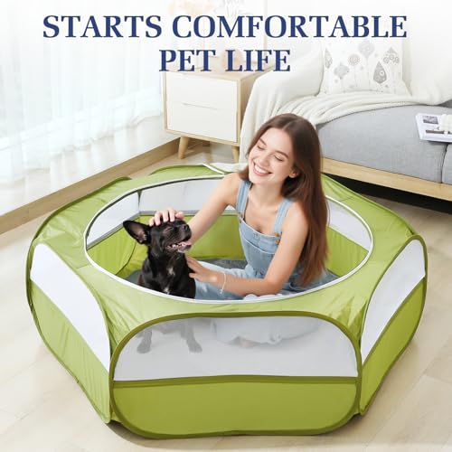 Pawaboo 2-in-1 Small Animals Playpen with Pad, Green+Gray | Waterproof, Reusable Pad, Portable Outdoor Yard Fence with 3 Metal Rod, For Chick/Kitten/Guinea Pig/Rabbits/Chinchillas - color: U-Green+Gray