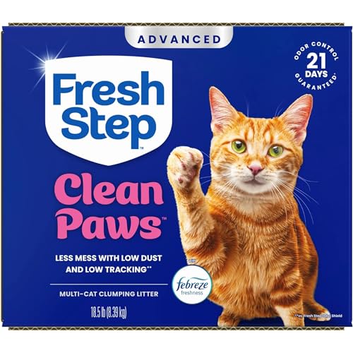 Fresh Step Advanced Clean Paws Multi Cat Clumping Litter with Febreze Freshness, Low Tracking, 18.5 lb. Box, Pack of 2 | Low Tracking Granules for Less Mess, Scented with Febreze Freshness, Low Dust, Compatible with Most Auto Litter Boxes
