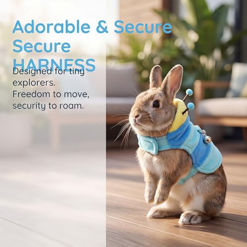Adjustable Caterpillar Premium Plush Harness&Leaf Set – Soft Restriction-Free Vest for Ferrets,Guinea Pigs, Lizards, Rabbits,Squirrel, Kittens,Teacup Chihuahuas, Puppies|Safety Bell(Caterpillar-Blue) - color: Caterpillar-Blue