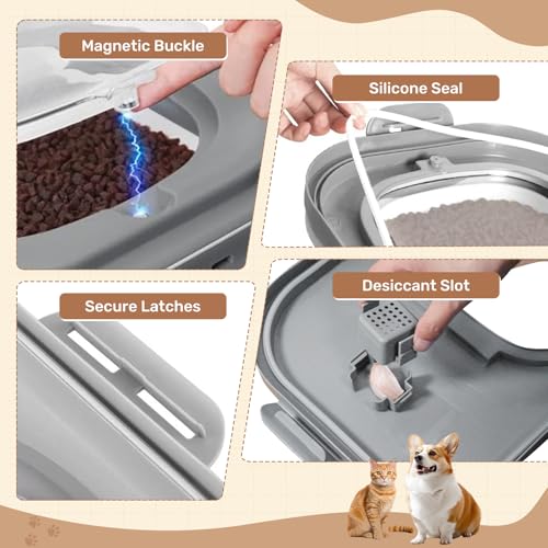 SEWIU Dog Food Storage Container Up to 2pack*20LB,Collapsible Dog Food Container with Travel Silicone Bowl and Scoop for Dog/Cat/Bird Food/Cat litter,Keep Dry Food Fresh,Easy to Move. - color: 2-20LB-gray