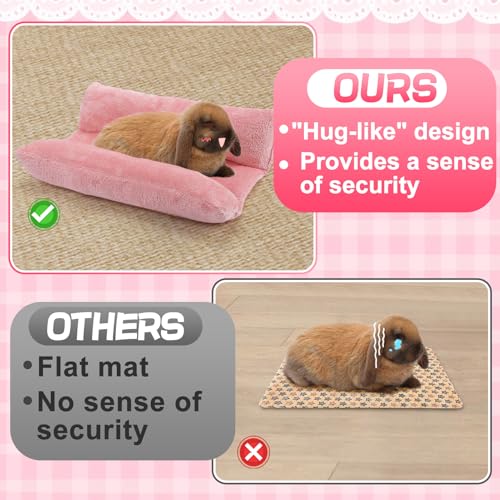 15.7" x 14" Soft Bunny Bed - Rabbit Bed, Warm Cuddle Cushion Plush Mat for Guinea Pig, Ferret, Small Animal - Pink - color: Pink