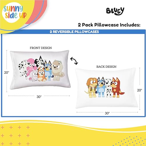 Sunny Side Up Bluey & Bingo (Pack of 2) Reversible Pillowcases - Double Sided Pillow Covers - Kids Super Soft Bedding - color: White - Bluey
