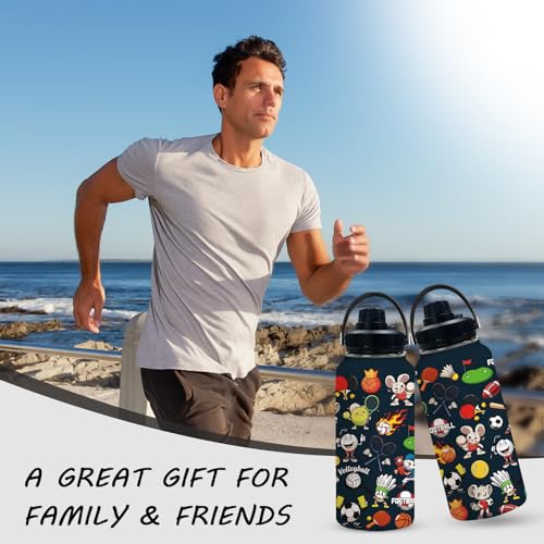 Soccer 32oz Water Bottle, Leak-proof Bottle, Insulated Coffee Cup | 32oz Stainless Steel Tumbler, with Handle & Lid Reusable Mug, Christmas Birthday Gift for Sports Lover - color: Ball