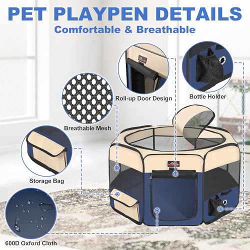 Aivituvin Dog Playpen, Foldable Pet Play Pens with Carrying Bag for Cat, Puppies, Rabbits, Portable Dog Tent Crates Cage for Travel Camping Indoor Outdoor, Removable Shade Cover, Blue S - color: BLUE, size: S