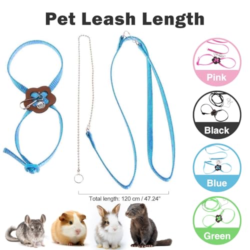 2 Pack Adjustable Hamster Leash Harness for Harness for Ferret Baby Rabbit Hamster Rat Mouse Leash Lead with Bell (Blue) - color: Blue