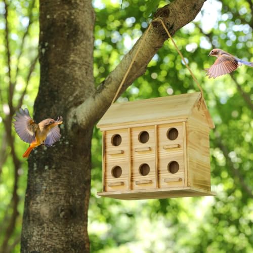 Wooden Bird Houses for Outside, 12-Room Outdoor Nesting Box for Small Birds | Multi-Chamber Design with 1.37" Entrance Holes, Cedar Hanging Birdhouse,Wrens/Finch/chickadees, Garden & Backyard Decor
