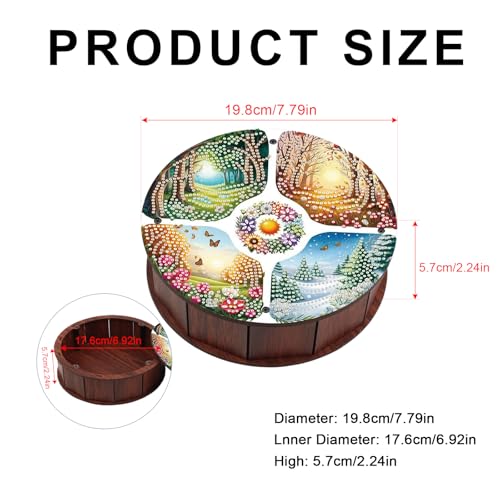 JISHSHAY Diamond Art Storage Box Four Seasons Diamond Painting Wooden Snack Box Gem Painting Candy Box Gem Art Organizer Case Embroidery Kit Mosaic Kits for Adults Storage Containers with Lid - color: Four Seasons