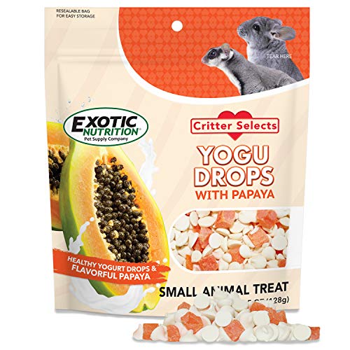 Yogu Drops With Papaya (4.5 oz.) - Healthy Natural Fruit & Yogurt Treat - For Sugar Gliders, Rats, Chinchillas, Ferrets, Parrots, Hamsters, Squirrels, Hedgehogs, Guinea Pigs, Rabbits & Small Pets
