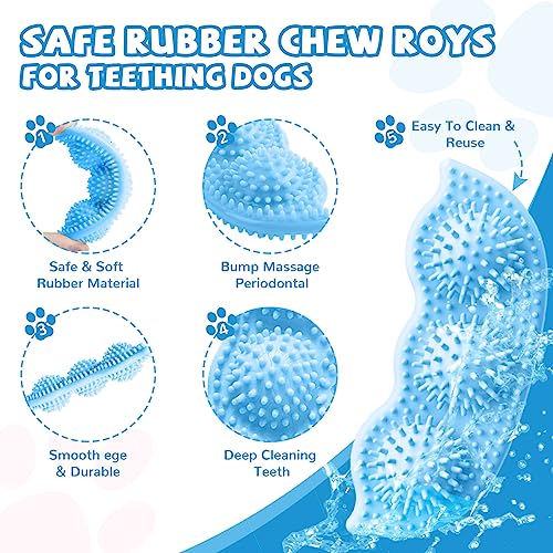 ABRRLO 6 Pack Puppy Teething Toys Cute Blue Puppy Chew Toys for Teething Small Breed Dog Chew Toy Interactive Pet Toy Set for Puppies to Keep Them Busy Soft Durable Small Breed Doggy Chewing Ball - color: Blue
