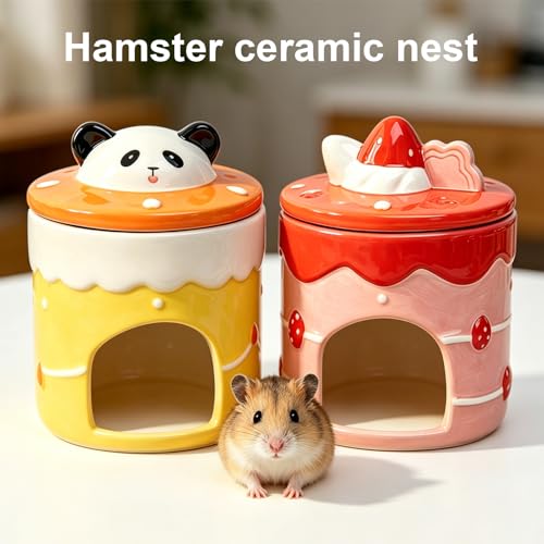 Ceramic Igloo Hamster Hideout,Panda Shape Hamster House with ice Box(Panda) | Habitats Cool Bed Ideal for All Season Cave Mini Hut Cage for Syrian & Dwarf Hamsters, Gerbils, Mice Other Small Pets - color: Yellow