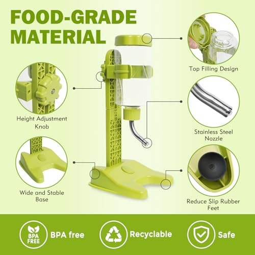 VANNON Pet Standing Water Dispenser Top Fill Dog Water Bottle Dispenser with Stand Leakproof Pet Slow Water Bottle for Small Animals, 13oz, BPA Free, Adjustable Height, Green - color: Green