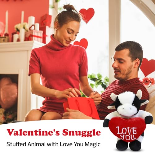 Cow Stuffed Animal 8 Inches Surprise Valentines Day Stuffed Animals Hideaway Spring Inspired Gift for Girls and Boys Birthday, Valentine’s Day, Easter Day (Cow Stuffed Animal) - style: Valentine Cow Stuffed Animal
