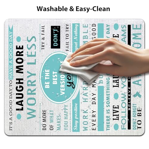 Laugh More Worry Less Be Awesome Mouse Pad, Inspirational Quotes Desk Mat | Positive Affirmations, Motivational Self Love, Be The Best Version Of You, 9.5"x 7.9", Cute Smooth Anti-Slip Teal Mousepad - color: Tea Green