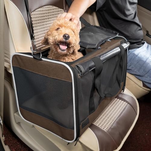 GAPZER Pet Carrier for Large Cat Soft-Sided Animal Traveling Bag up to 20lb | Privacy Protection Big Kitten Car Travel Cloth Carry Bag up to 20 lbs, Small Animal Portable Mesh Kennel Cage for Vet Visits - color: Mocha Brown