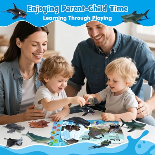 iGRATENS Sea Animal Toys with Sound Books, 10PCS Realistic Ocean Animals Figures & Sea Animals Book with 10 Buttons, Educational Learning Toy for 3+ Year Old Boys, Girls, Kids Birthday Christmas - style: Sea Animals