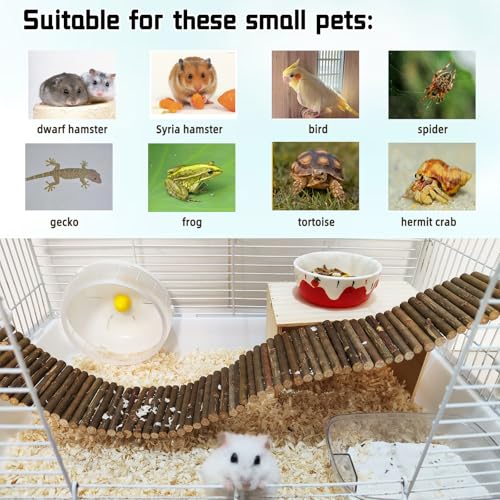 Rat Bendy Long Suspension Bridges 15.7 x 3.9 Inch Gerbil Wooden Ramp Hamster Cage Climbing Ladder Natural Wood Chews Toys for Rodents Mouse Dwarf Hamster