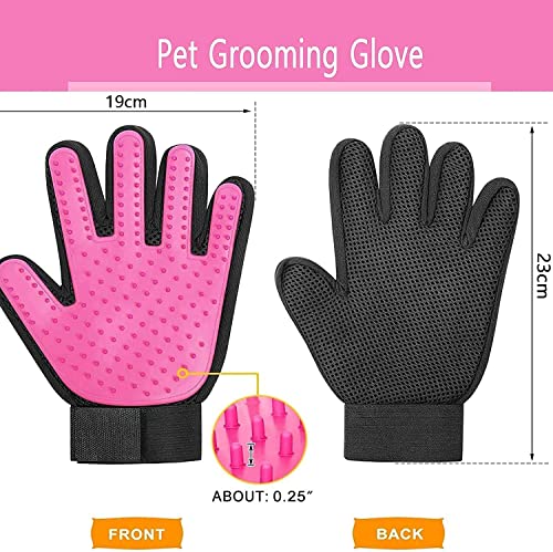 BYETOO Pet Dog Cat Grooming Glove with 261Tips,Gentle Deshedding Brush Glove,Efficient Pet Hair Remover Mitt,Massage Tool with Enhanced Five Finger Design,for Dog,Cat,Rabbit,Horse with Long/Short Fur - color: Pink