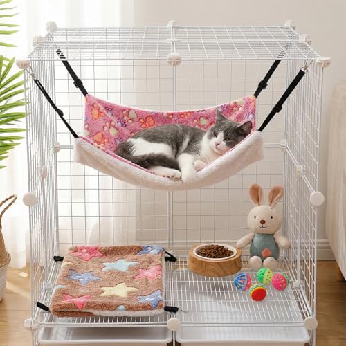 Covzoe 6 Pieces Cat Hammock for Cage, Reversible Soft Pet Hanging Bed | Double Sided Pet Sleeping Hammock with Adjustable Strap for Cat Ferret Puppy Rabbits Small Animals